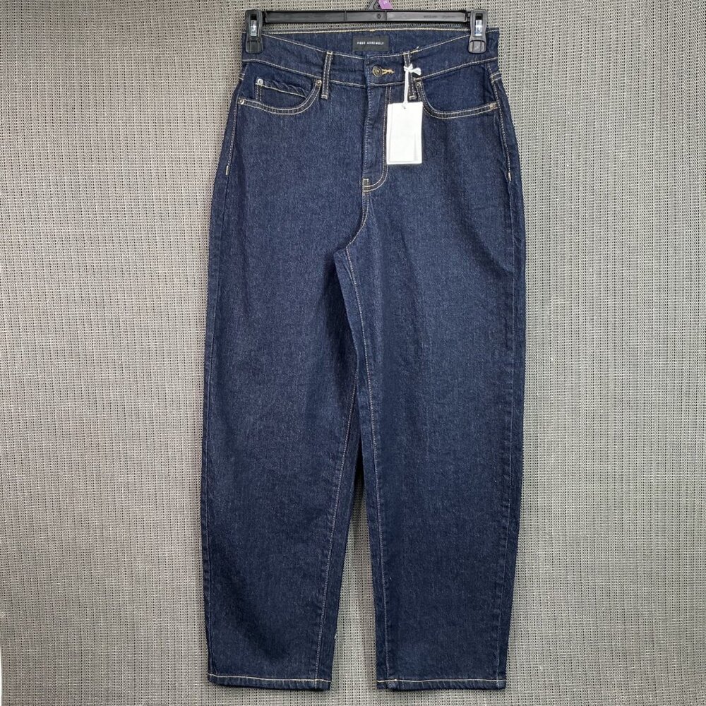 Free Assembly Womens Size 0 Blue Barrel Leg Mid Rise Denim Jeans Indigo Rinse